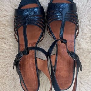 Chie Mihara leather sandals in metallic blue.Impeccable condition.Size EU40/US10